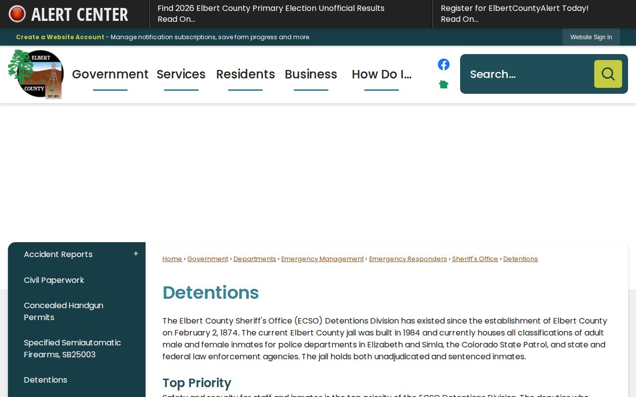 Elbert County Jail release records and detention facility page