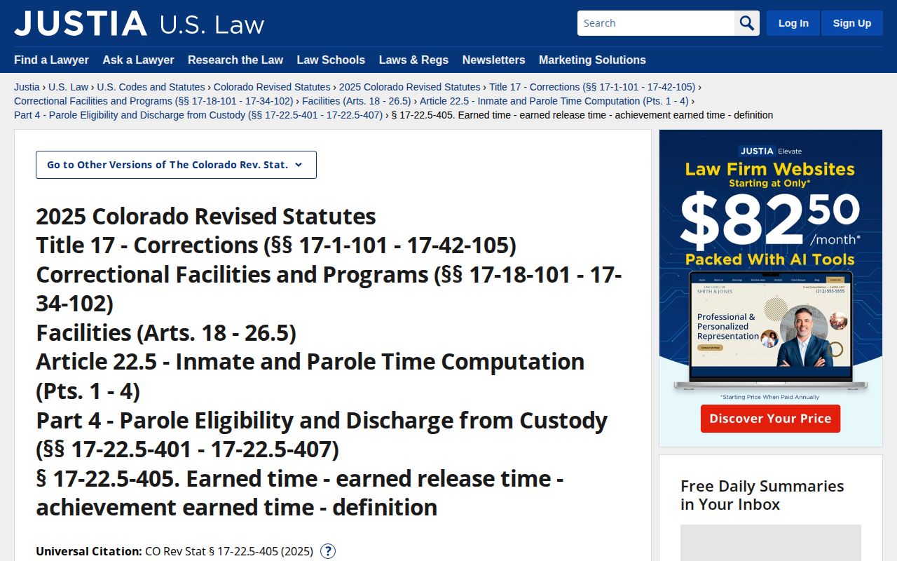 Elbert County release date lookup Colorado earned time statute
